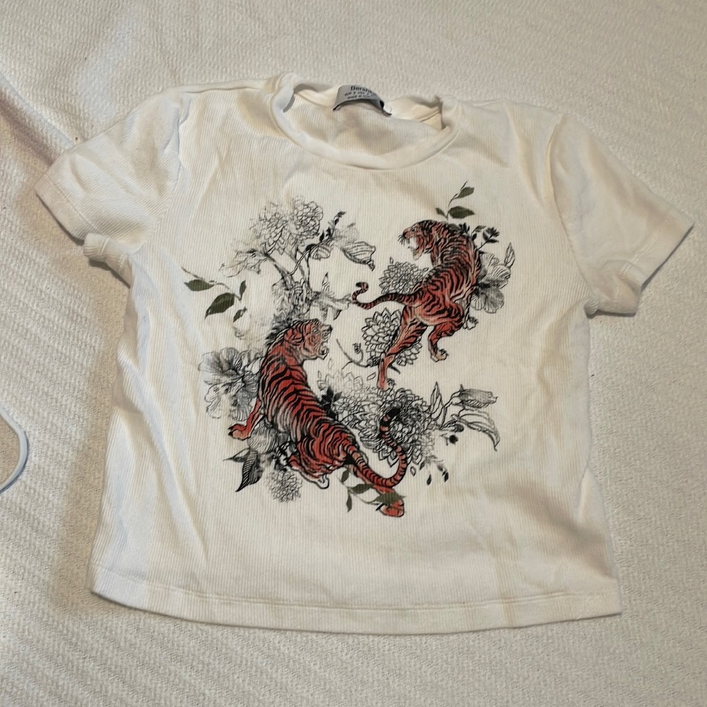 Bershka white baby tee with tigers